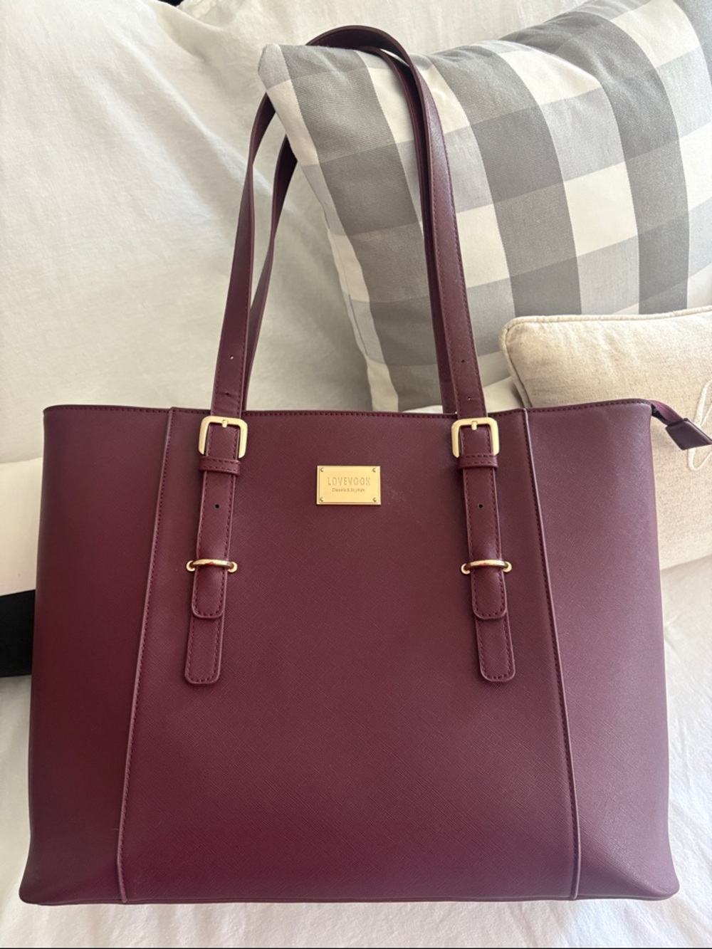 Lovevook Wine Red Tote with Gold Accents